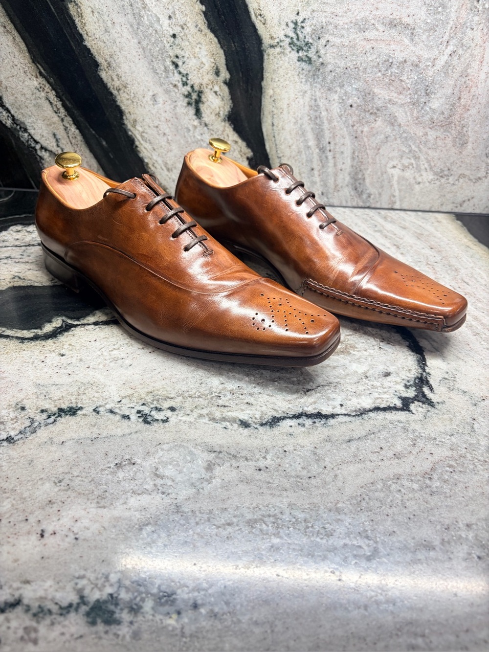 Santoni Fatte a Mano Brown Leather Oxford Shoes Men’s 9.5 Hand Made Italy